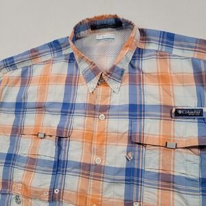 Columbia PFG Men Fishing Shirt XL Plaid‎ Omni Shade Vented Short Sleeve